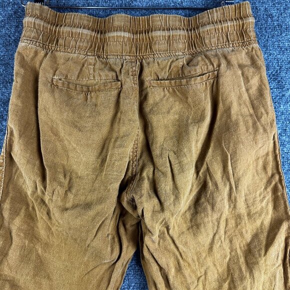 Athleta Pants Women 2 Cabo Linen Jogger Brown Gold Linen Zip Pockets Tie Waist - Picture 7 of 8